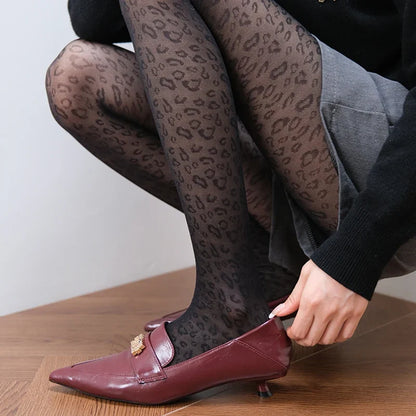 Vintage Sheer Leopard Pantyhose - Sexy Transparent Gothic Black Seamless Tights for Women