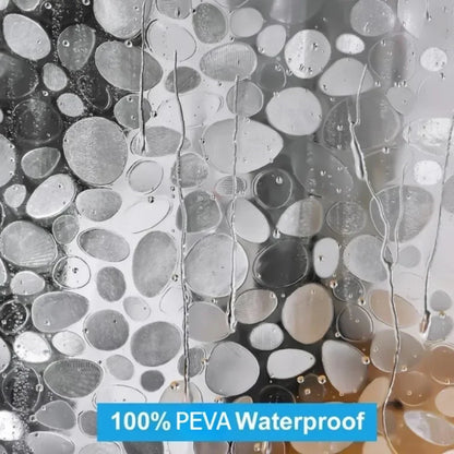 Transparent PEVA Bathroom Shower Curtain – Waterproof, Mildew-Proof Bathtub Lining with Cobblestone Design & Hooks