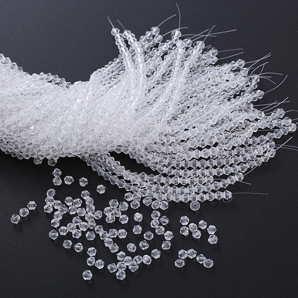 3/4mm Crystal Bicone Glass Beads - White Loose Faceted Beads for DIY Bracelets, Earrings & Jewelry Making