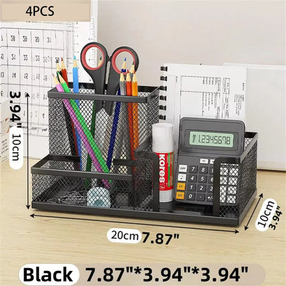 Mesh Desk Organizer Caddy with Pencil Holder and 3 Compartments for Office Desktop Storage – Black Office Supplies Organizer