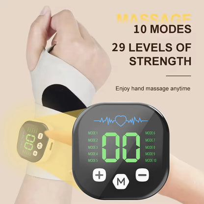 EMS Hand & Wrist Massager - Cordless 10-Mode Vibration Massage Brace with USB Rechargeable Design