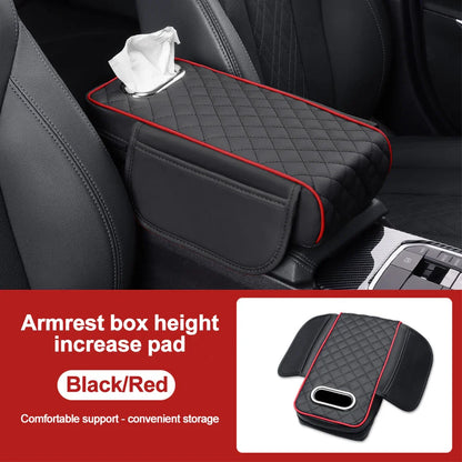 Car Center Console Protector Mat – Thick Memory Foam Armrest Cushion with Tissue Storage Pocket