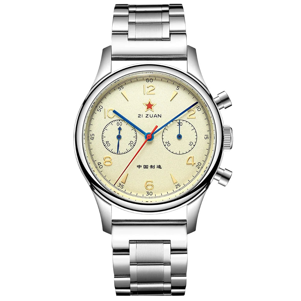 RED STAR 38mm Men's 1963 Chronograph Mechanical Watch – Pilot Air Force Aviation with Seagull ST1901 Movement & Sapphire Glass