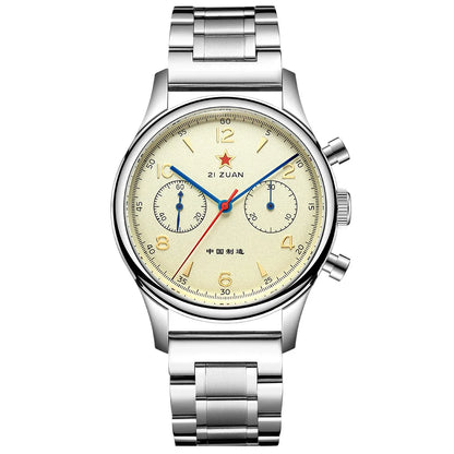 RED STAR 38mm Men's 1963 Chronograph Mechanical Watch – Pilot Air Force Aviation with Seagull ST1901 Movement & Sapphire Glass