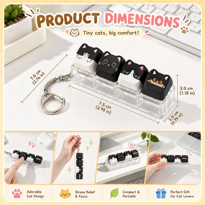 Cute Cat Relax Keycap Fidget Toy - Kawaii 4-Key Keyboard Keychain & Bag Charm Gift