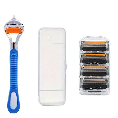 Men’s Vintage Fusion Safety Razor – Manual Shaver with Replacement Blade Cartridges for Face Hair Removal
