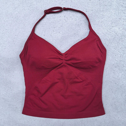 Women’s Adjustable Strappy Sports Top Open Back Gym Yoga Crop Top with Built-in Fastener Fitness Workout Wear