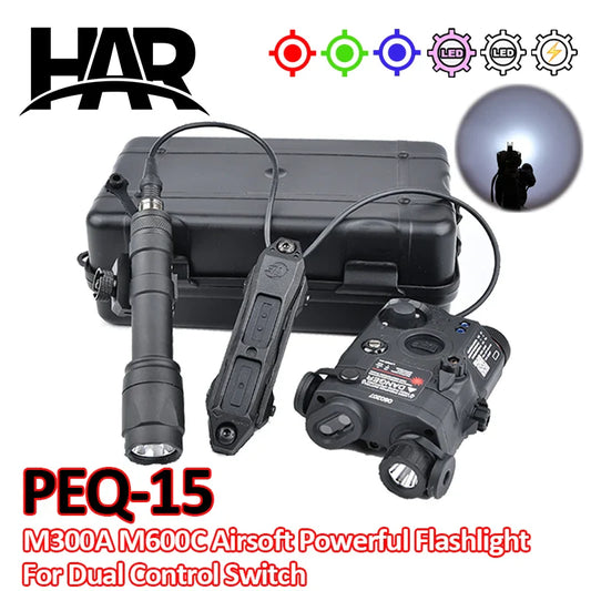 PEQ-15 Tactical SureFire M600C/M300A Flashlight — AR15 Airsoft Dual Control Switch with Red/Green/Blue Laser, Hunting Accessory