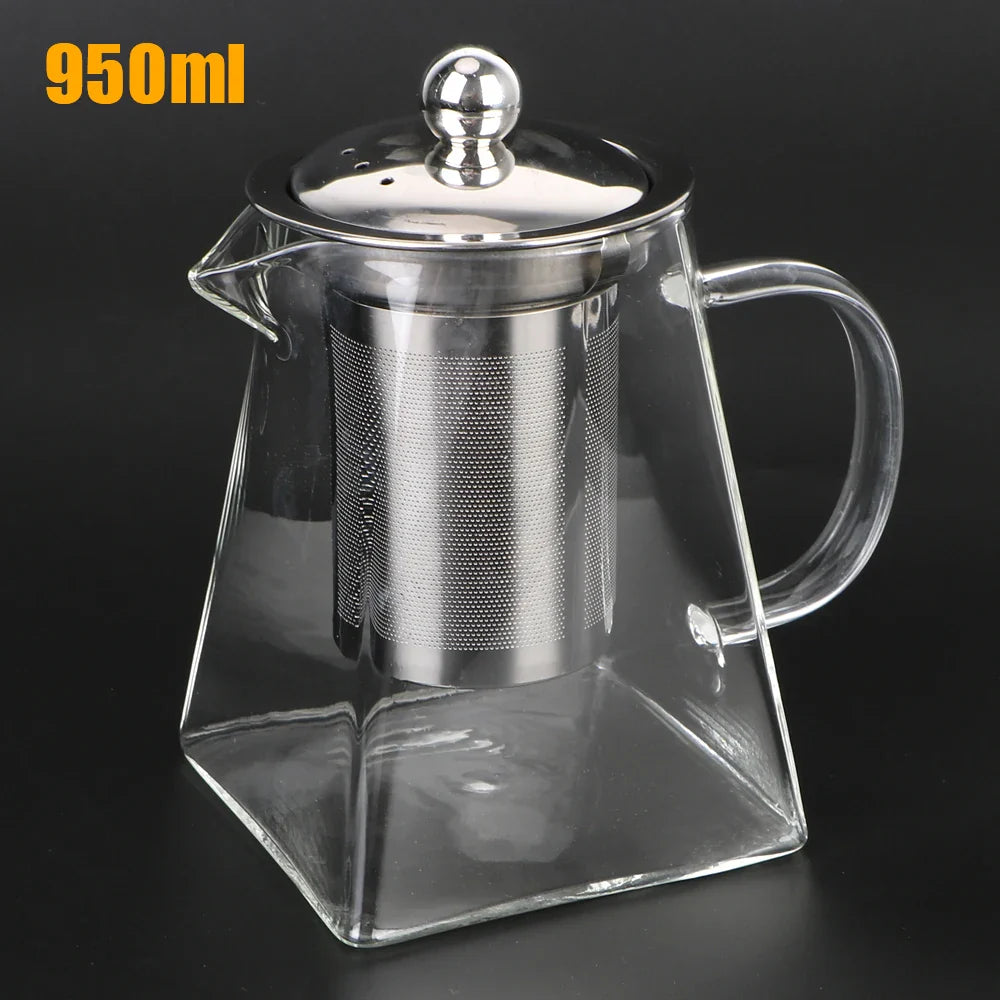 Glass Teapot with Stainless Steel Infuser – 550/750/950ML Heat-Resistant Clear Teaware, Household Tea Kettle with Infuser