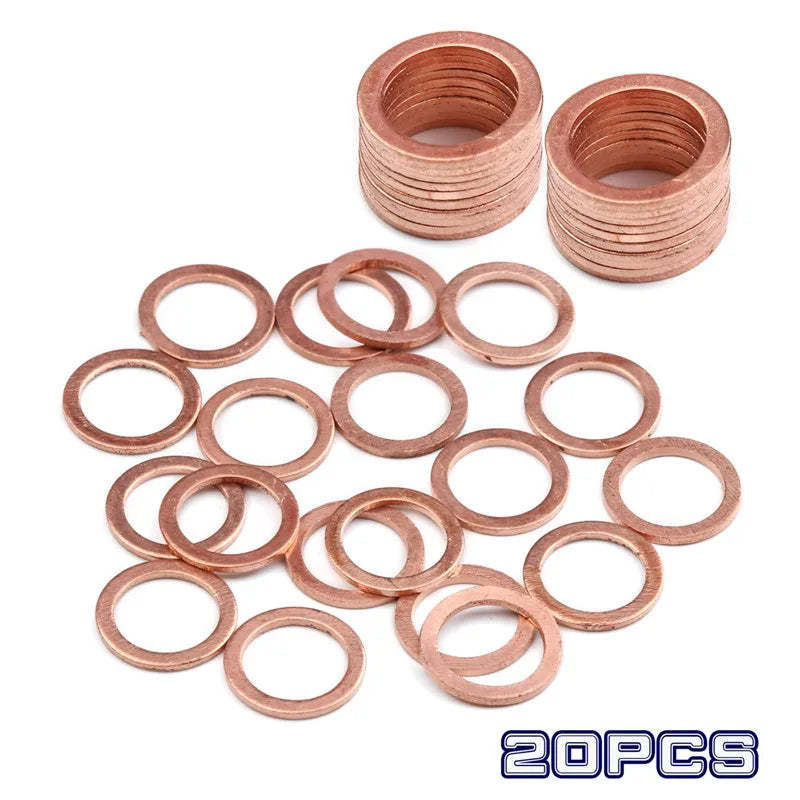 Multi-Size Solid Copper Washers Set (M6–M20) – Flat Ring Gasket Spacer Fastener Hardware 20/50pcs Durable Sealing Rings