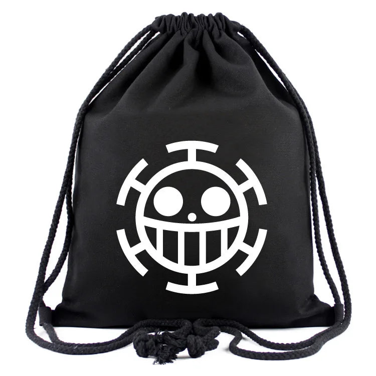 One Piece Luffy Anime Drawstring Backpack — Full-Color Cartoon Storage Bag with Pocket