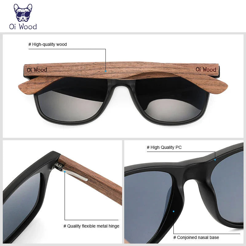 Oi Wood Natural Wooden Polarized Sunglasses for Men – Fashion Sun Glasses with TR90 Frames