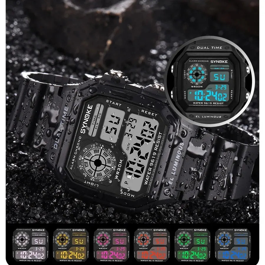 SYNOKE Digital Watches – Luminous Multifunction Sports Wristwatch for Men and Women, Waterproof with Seven Lights for Outdoor and Running