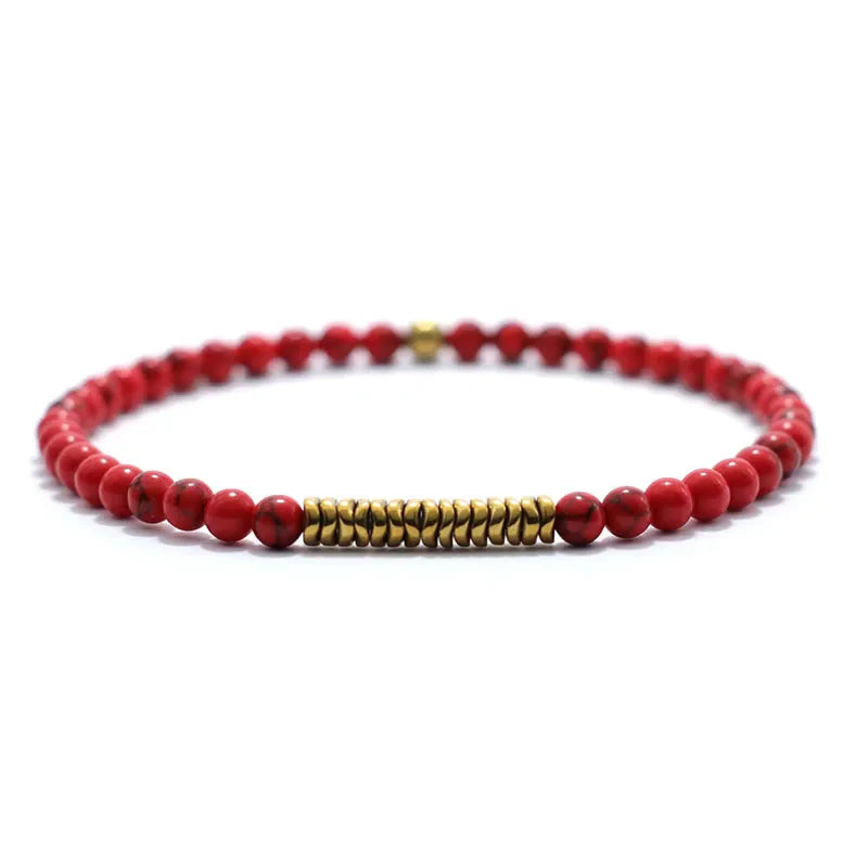 4mm Antique Gold Hematite Stone Bracelet for Men — Natural Wooden Beaded Meditation Bracelet Pulsera Brazalete