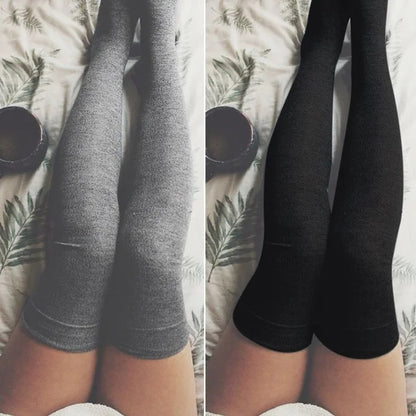 Sexy Black & White Solid Color Over-The-Knee Long Socks – Thigh-High Warm Stockings for Women & Girls