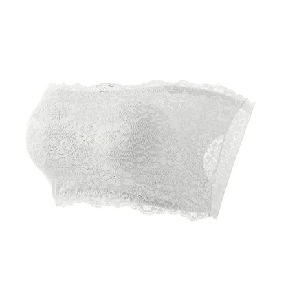 Plus-Size Women Floral Lace Strapless Bra with Elastic Chest Strap, Summer Invisible Shoulder Strap Wrap Tube Top