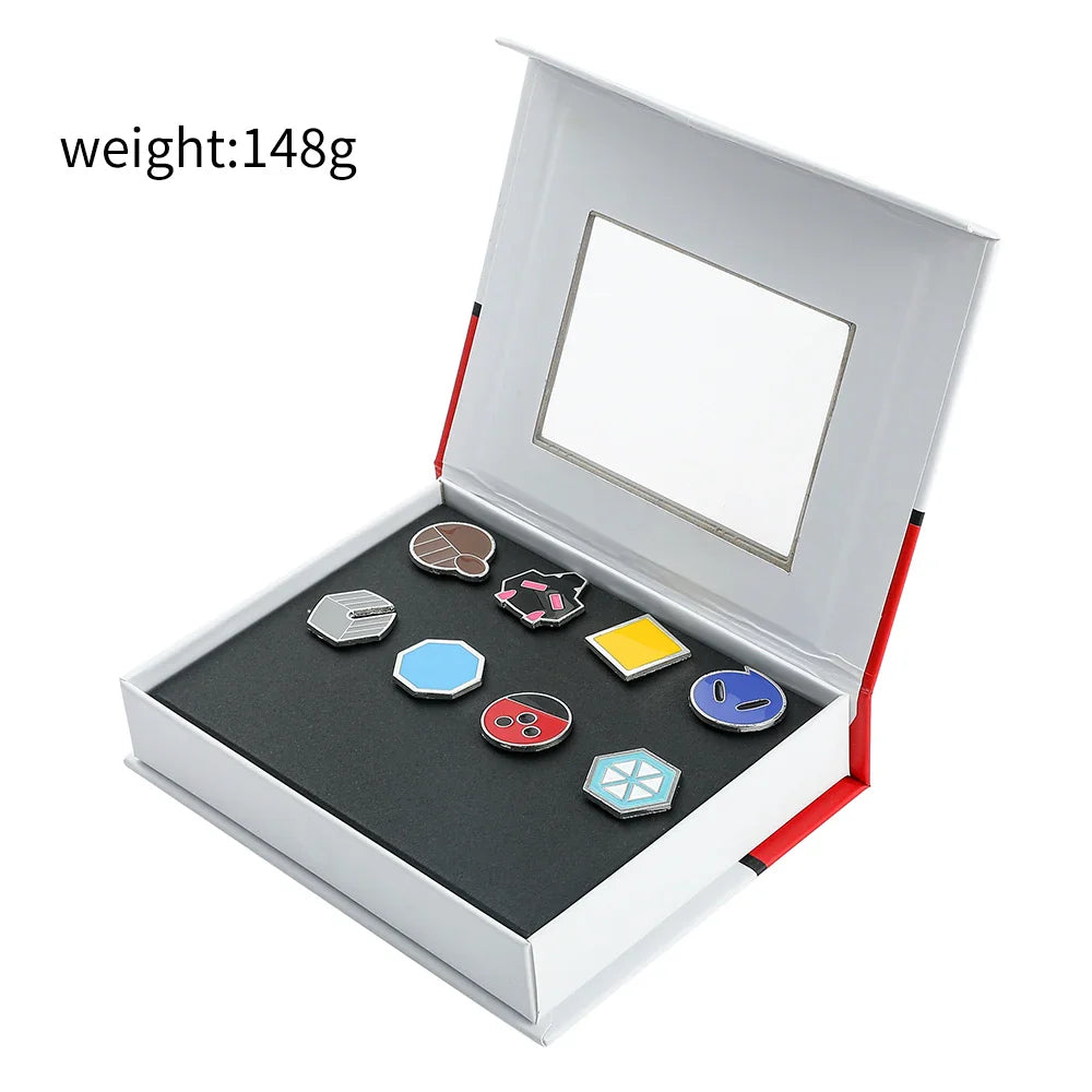 Pokémon Gym Badges Box Set – Kanto, Johto, Hoenn, Sinnoh, Unova, Kalos & Orange Islands Region Pins and Brooches