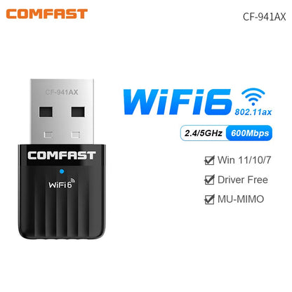 Comfast WiFi 6 USB Adapter – Mini Wireless Dongle Network Card for PC & Laptop 600Mbps