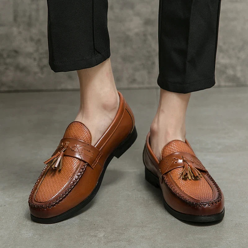 Men’s Leather Brogue Dress Shoes - Casual Business Tassel Loafers for Wedding & Party