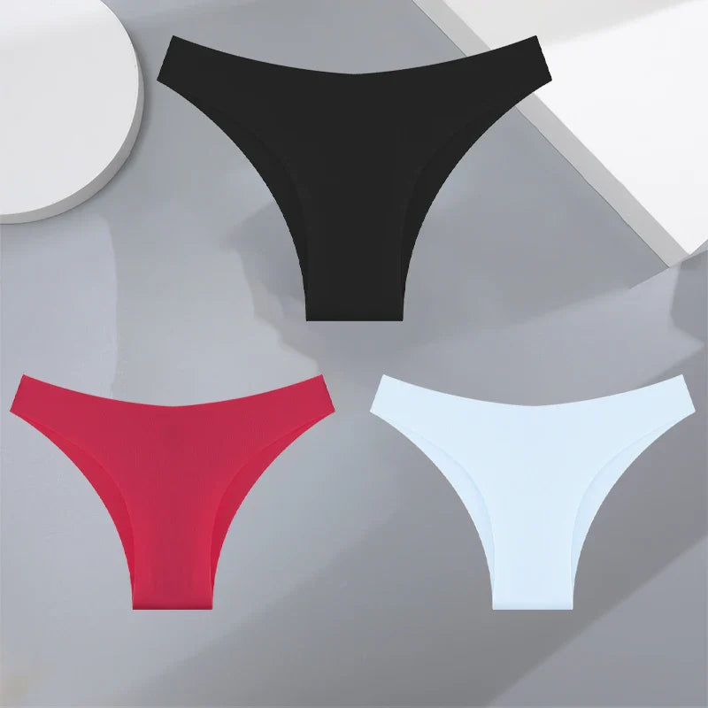 3Pcs Ultra-Thin Seamless Silk Women’s Panties – Sexy Low-Waist Stretch Bikini Briefs, XS-XXL