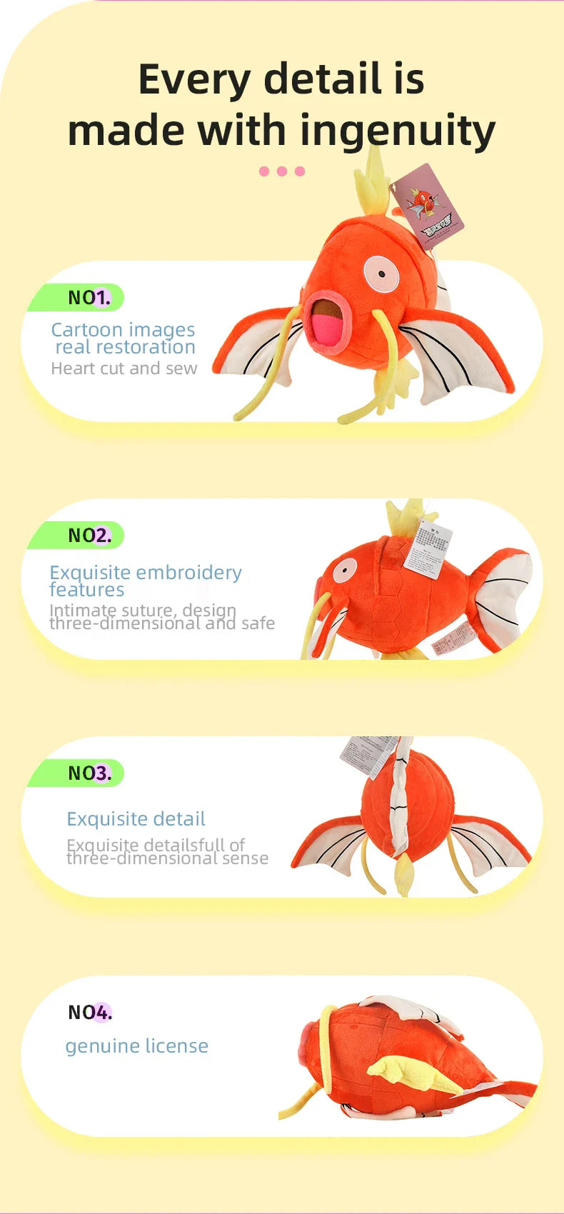 Pokemon Kawaii Magikarp Plush Toy – Cute Cartoon King of Carp Stuffed Doll Pillow Gift for Kids and Friends