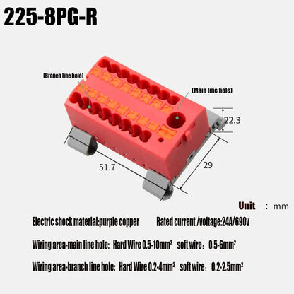 Push-In Modular Wire Connector Terminal Block – Compact 1-In Multiple-Out Splicing Lighting Connector, 225 Series (1Pc)