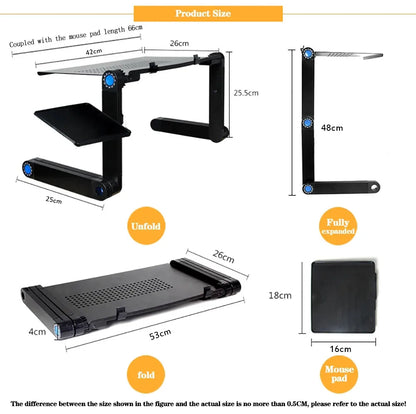 Adjustable Aluminum Laptop Desk Stand - Portable Ergonomic Lapdesk with Mouse Pad for Bed, Sofa, and TV Viewing