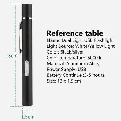 USB Rechargeable Medical Pen Light | Mini Nursing LED Flashlight with Stainless Steel Pocket Clip