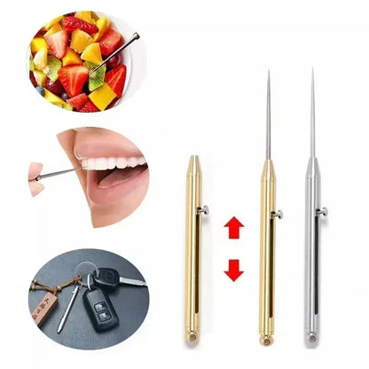 Black Titanium Alloy EDC Telescopic Toothpick Keychain – Camping Fruit Fork & Unpacking Tool Pendant Gift