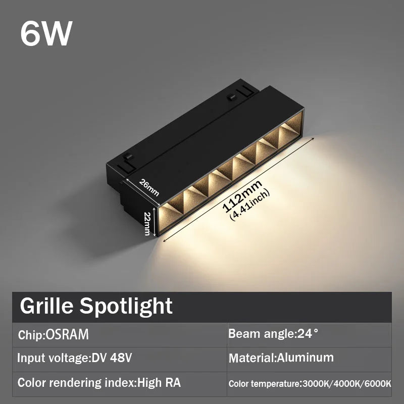 LED Magnetic Track Light Grille, Modern Embedded Flexible Linear Flood Lamp, DC48V Ceiling Spotlight for Indoor Living