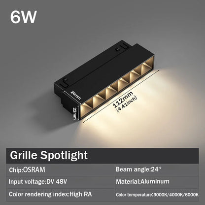 LED Magnetic Track Light Grille, Modern Embedded Flexible Linear Flood Lamp, DC48V Ceiling Spotlight for Indoor Living