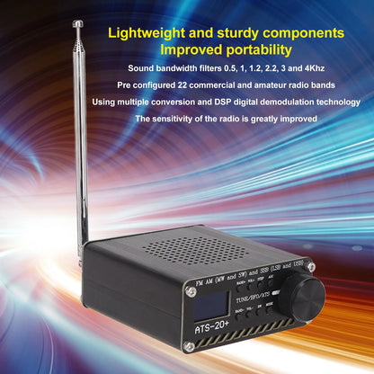 ATS-20+ Portable World Band Radio Receiver – Easy-to-Read Digital Display, Lightweight for Home & Outdoor Camping