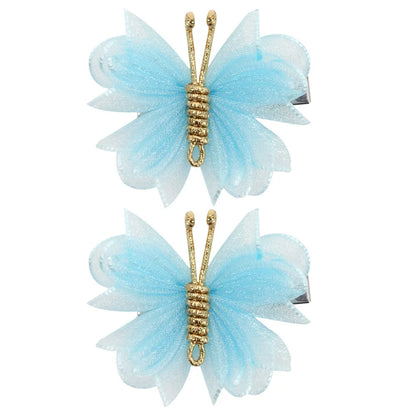 Butterfly Hair Clips with Gold Flocking - 2-Piece Gradient Gauze Hairpins for Girls