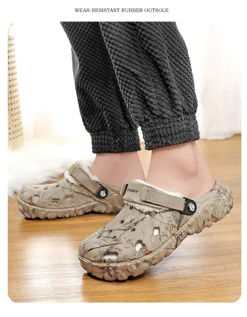 Winter Men’s Garden Clogs – Plush Fur Slippers & Fluffy Outdoor Slides for Couples
