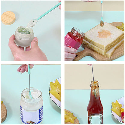 Mini Retractable Silicone Scraper Set - Telescoping Spoon Spatula & Brush for Jars, Butter, Cream & Jam