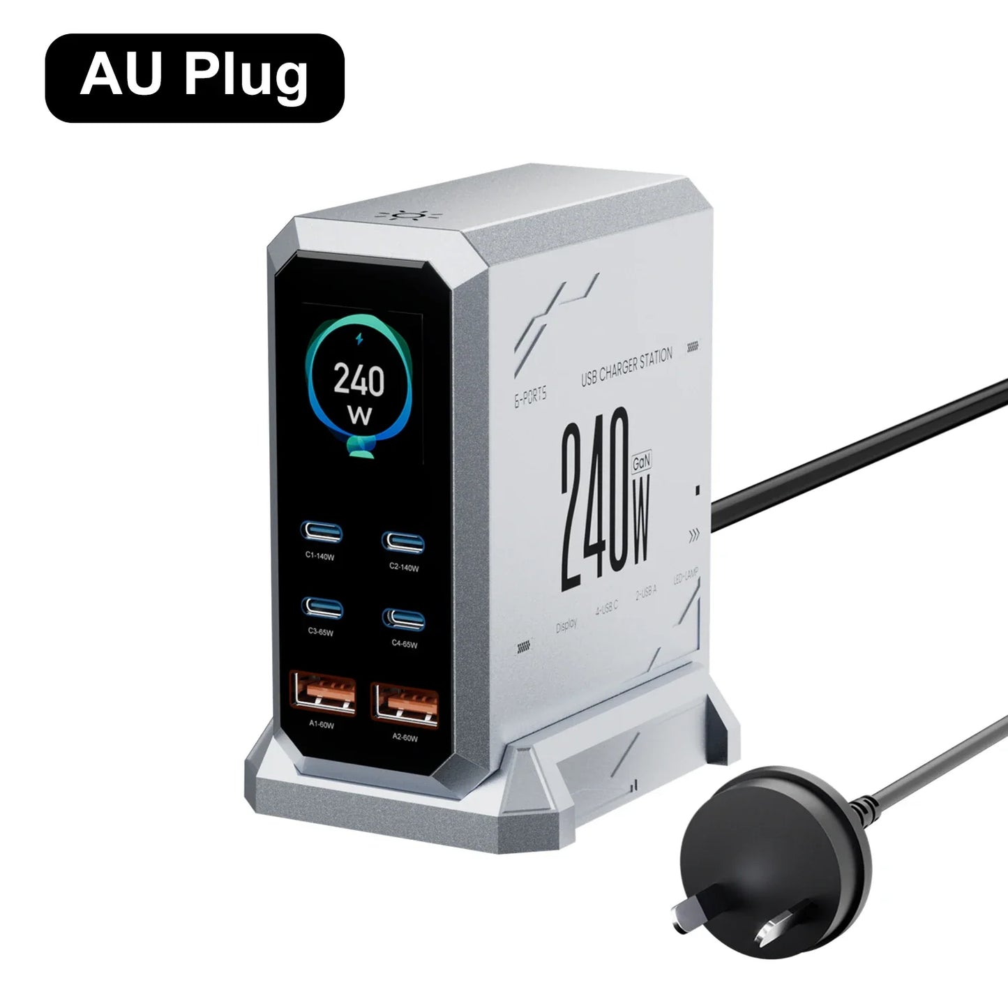 240W GaN Charging Station - 6-in-1 140W PD3.1 PPS USB-C Fast Charger with Digital Display