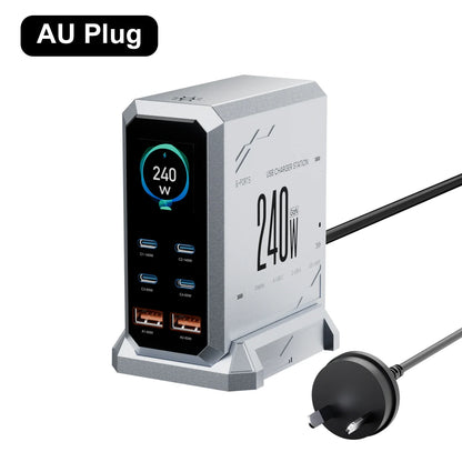 240W GaN Charging Station - 6-in-1 140W PD3.1 PPS USB-C Fast Charger with Digital Display