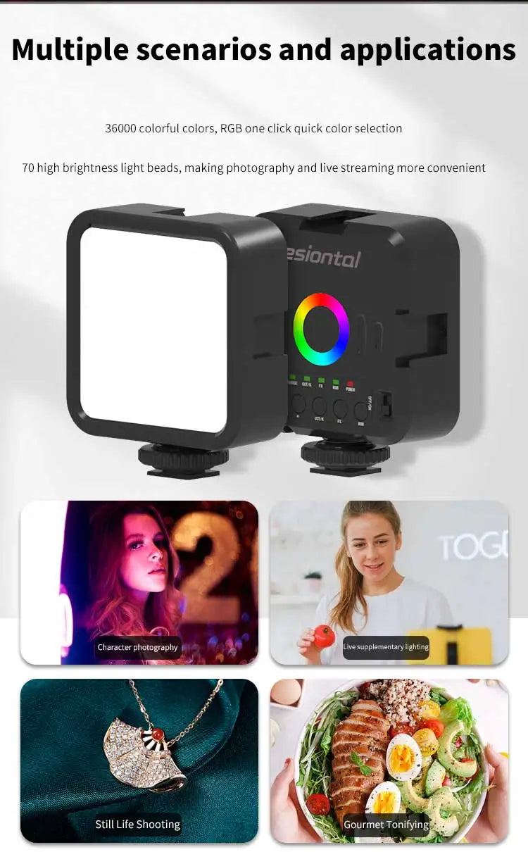 Mini RGB Portable LED Fill Light – Adjustable Hot Shoe Light for Live Photography & Mobile Cameras