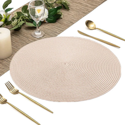 Set of 6 Round Braided Placemats | 34CM Table Mats for Dining Tables | Christmas Halloween Woven Washable Non-Slip Place Mats
