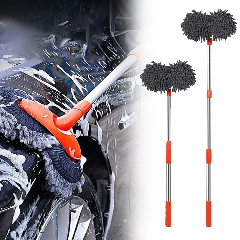 Chenille Foam Car Washer Mop Brush - Stretching Handle Set for Windshield, Roof, Window Cleaning Maintenance - Auto Care Accessories