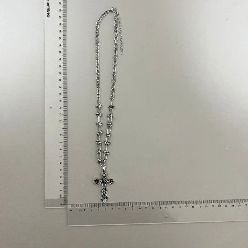 Vintage Cross Pendant Necklace – Kpop Punk Long Chain Retro Jewelry for Women, Korean Fashion Gift