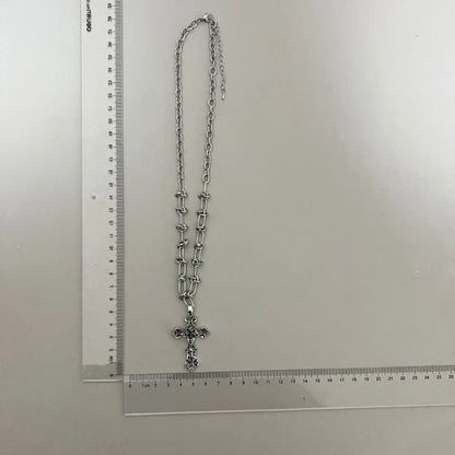 Vintage Cross Pendant Necklace – Kpop Punk Long Chain Retro Jewelry for Women, Korean Fashion Gift