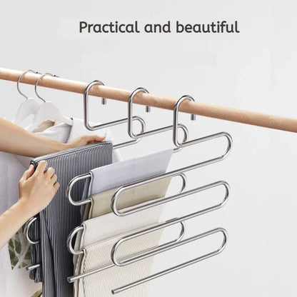 5-Layer Multi-Functional Clothes Hanger – Non-Slip Pant Storage Rack for Hanging & Organization