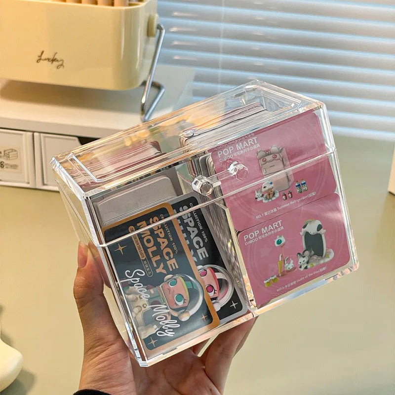 Kpop Photocard Storage Box – Transparent Acrylic Photo Card Organizer with Compartments Flip Case Protector