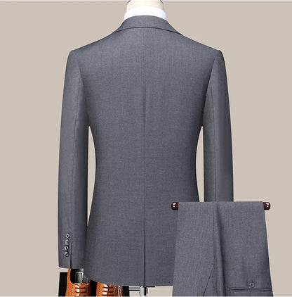 2023 Men’s Two-Button Wedding Suit — Korean Slim Fit Fashion Business Formal Two-Piece Set (Blazer + Trousers)