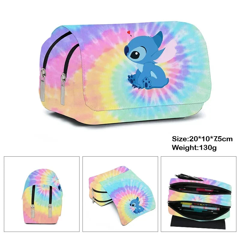 Anime Stitch Fully Printed Flap Pencil Case – Cartoon Stationery Bag for Primary & Secondary Students