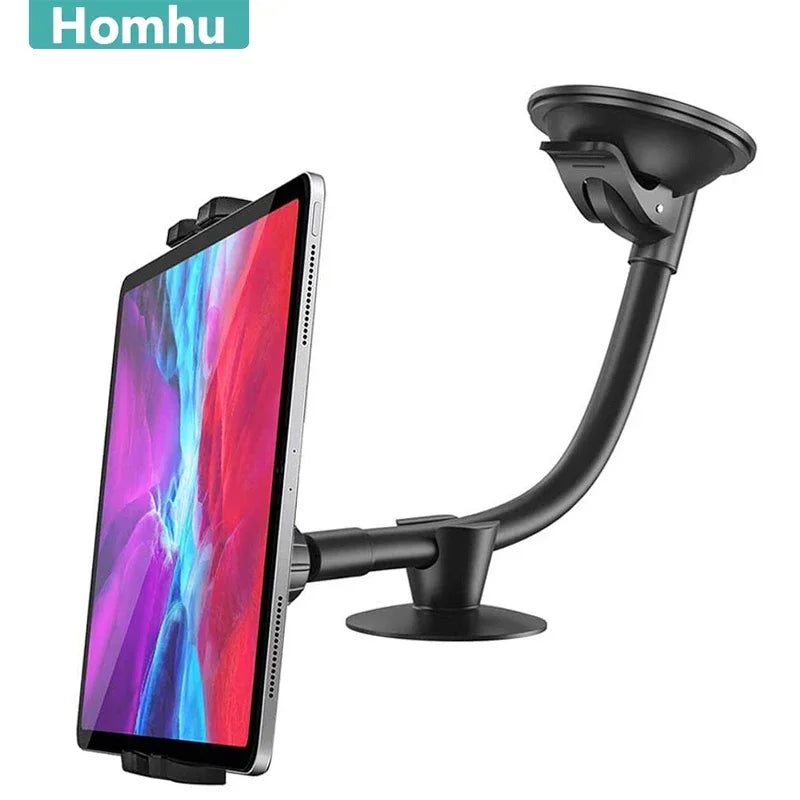 Universal Tablet & Phone Car Mount — Long Arm Windshield Stand for 4–13.5” iPhone, iPad, GPS