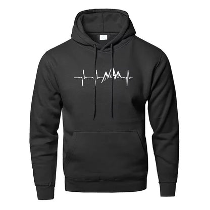 Mountain Heartbeat Hoodie – Teen Sweatshirt, Autumn Long Sleeve Hooded Sportswear in Black & Gray
