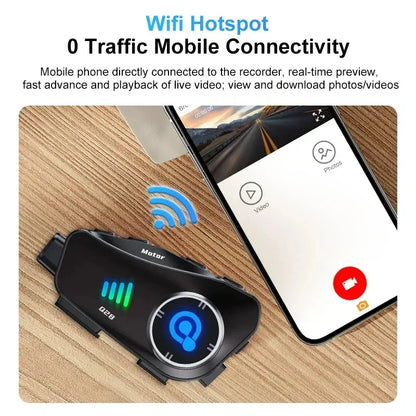 Motorcycle Bluetooth Helmet Headset BT5.3 - HD 1080P Driving Recorder, Wireless Camera & Call Headset with Hard Disk Video Recorder