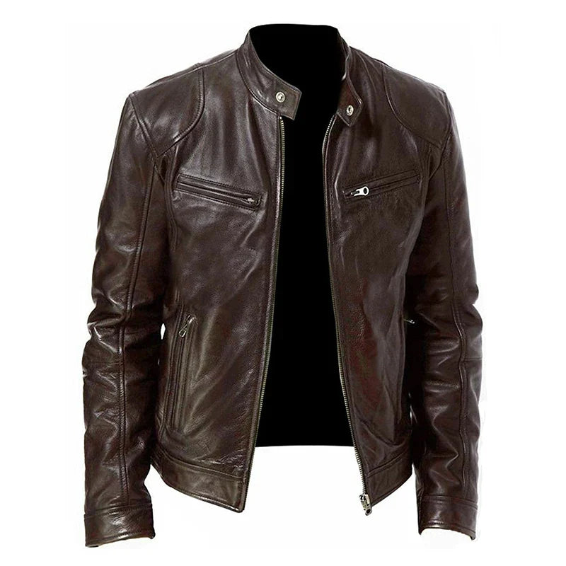 2024 Men’s Motorcycle Leather Jacket – Casual Slim Fit PU Coat with Lapel, Anti-Wind Motorcycle Outerwear for Autumn